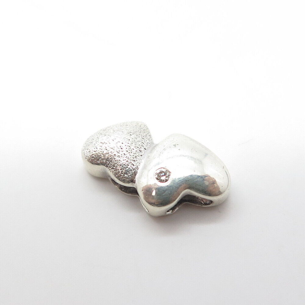 925 Sterling Silver Real Diamond Accent Heart Couple Slide Pendant - Picture 6 of 9